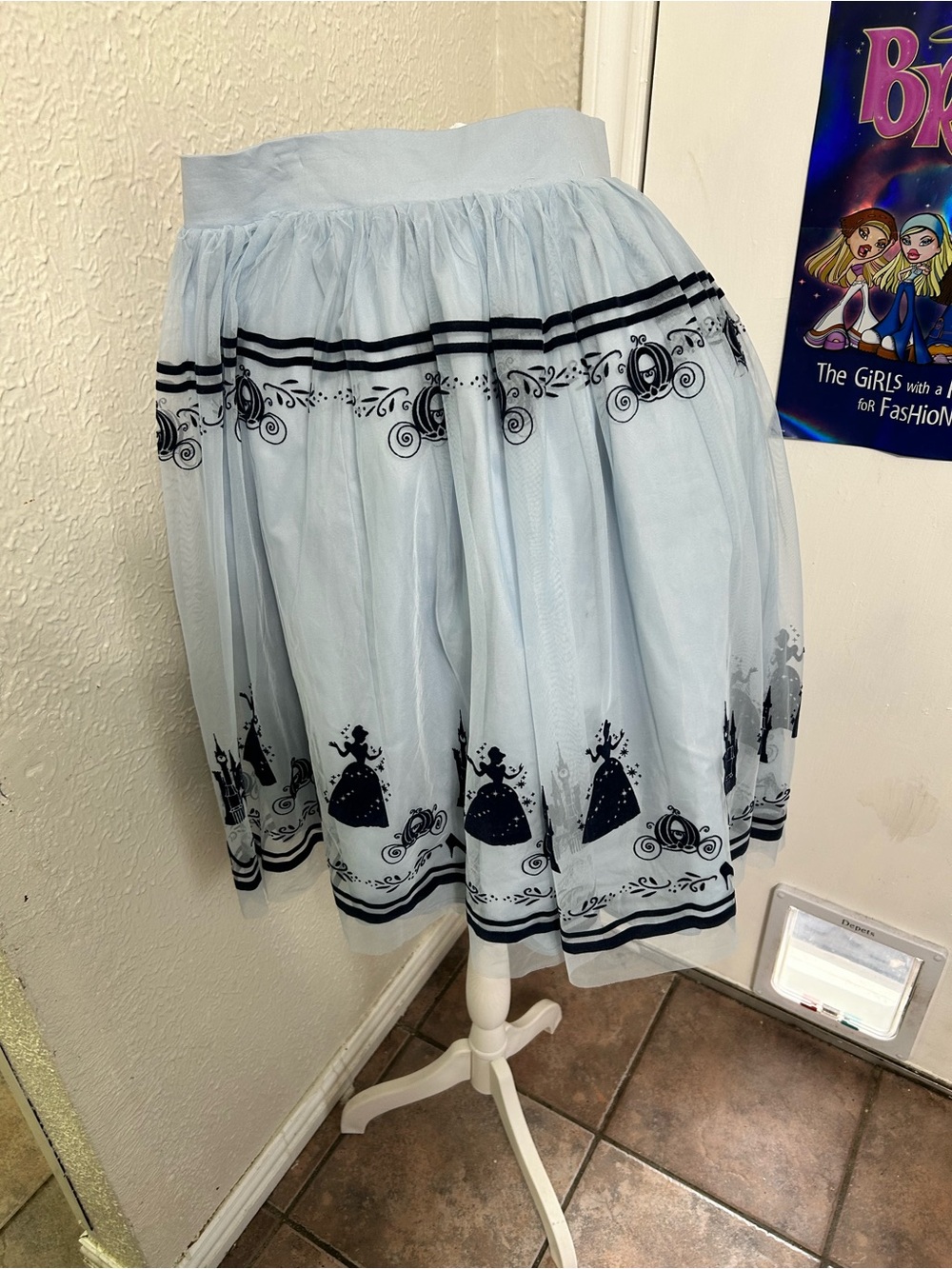 Disney Pale Blue Circle Skirt with Black Silhouette Border